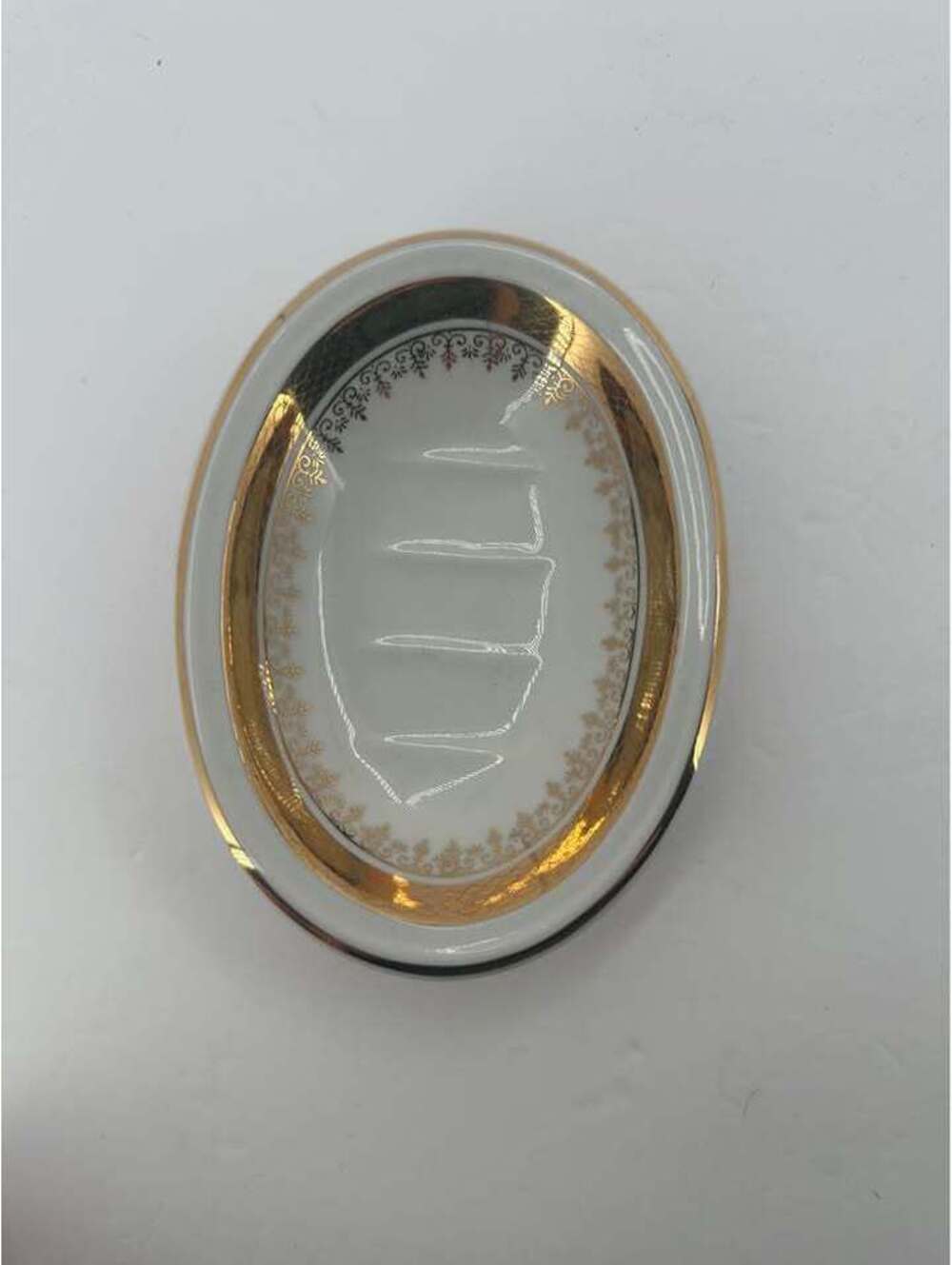 Vintage Porcelain Soap Dish with Gold Trim